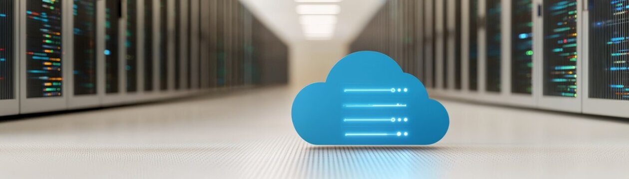 Smart City Development with Urban Innovation and Advanced Security Systems, Cloud computing concept in a data center environment with servers in the background.