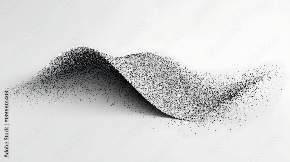 Poster abstract wave pattern created from numerous dots, suggesting movement and fluidity in a minimalist s