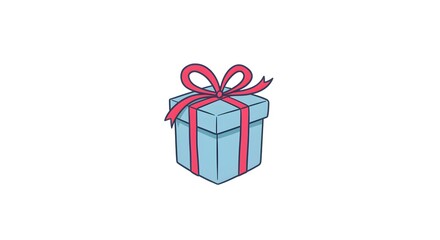 Fototapeta premium Stylized Illustration of a Light Blue Gift Box with Red Ribbon and Bow