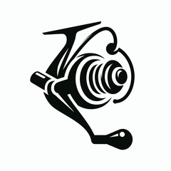  very simple flat and single minimalist Fishing Reel Handle Silhouettes in black on a white background 