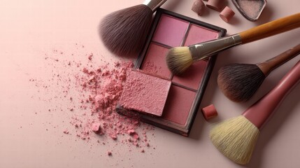 Professional Makeup Cheek blush pink tone palette and makeup brushes and tools,makeup eyeshadow palette in pink,red cherry shades,makeup set,Cosmetic products,sweet and cute tone eye shadows.