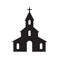 A church black silhouette vector art and illustration white Background