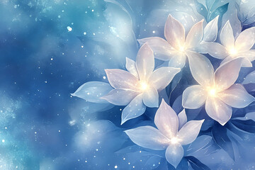 Fototapeta premium A captivating display of luminous, translucent flowers in a soft blue and light-pink color palette.