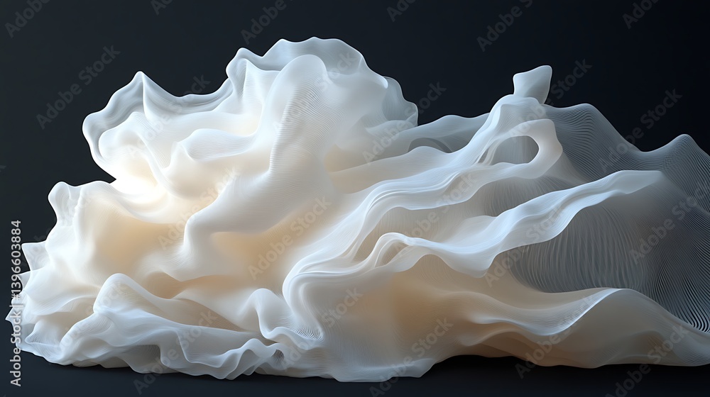 Poster delicate white fabric draping elegantly against a dark background, creating a soft and flowing textu