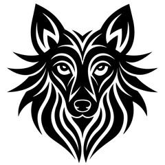 Tribal Wolf Head Tattoo Design  Black and White Animal Illustration


