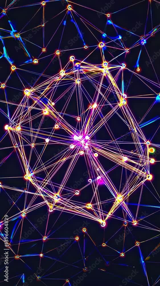 Poster abstract video concept with a network of glowing lines and nodes. top-down angle captures a futurist