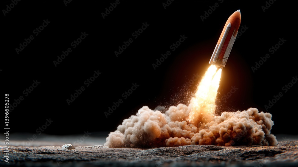 Poster rocket launch event space science imagery dramatic atmosphere low angle exploration and technology