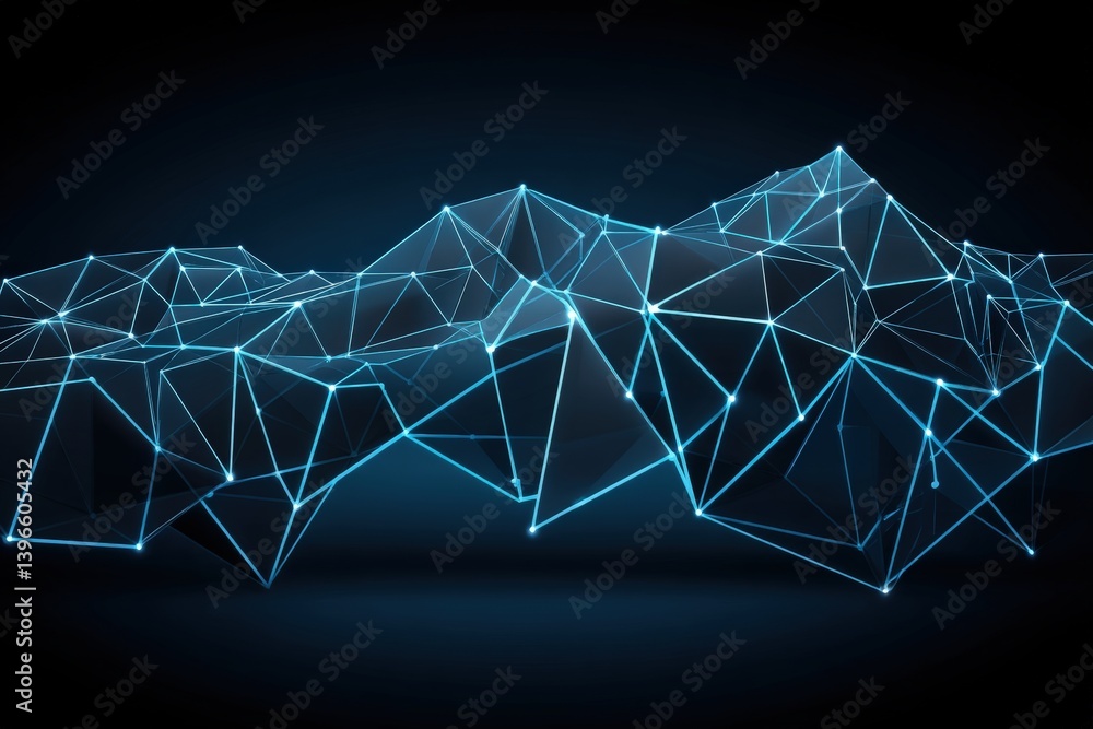 Poster abstract geometric network in dark background with glowing lines.