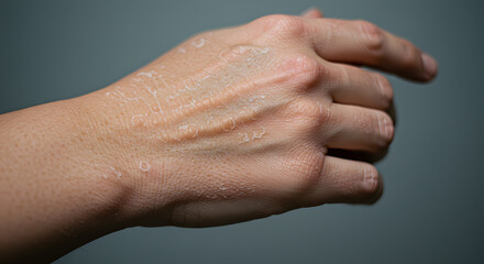 Close-up of a Hand Showing Severe Dry Skin and Possible Eczema or Psoriasis