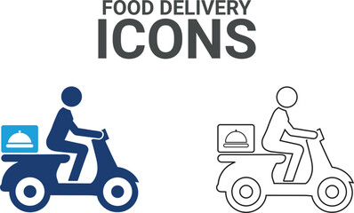 Food delivery icon. Containing order tracking, home delivery, warehouse, truck, scooter, courier and cargo icons. Shipping symbol. Solid icons vector collection.