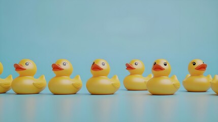 Yellow Rubber Ducks on a Light Blue Background for Playful Decor