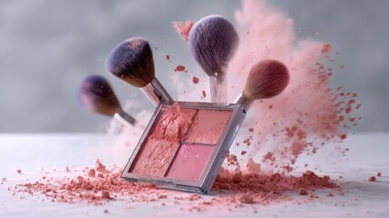 Professional Makeup Cheek blush pink tone palette and makeup brushes and tools,makeup eyeshadow palette in pink,red cherry shades,makeup set,Cosmetic products,sweet and cute tone eye shadows.