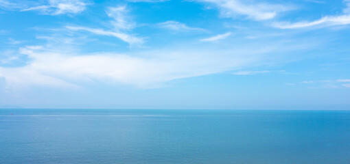 Blue ocean panorama with sun reflection, The vast open sea with clear sky, Ripple wave and calm sea with beautiful sunlight