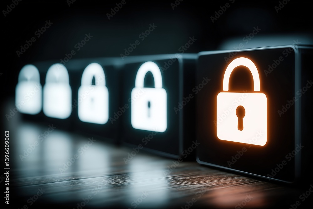 Poster illuminated padlocks representing security and protection concepts.