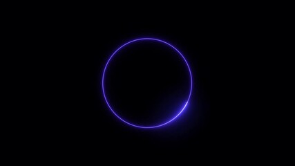 blue circle glow border, alpha channel, seamless loop, abstract glowing neon line blue color circular lens animation neon light on black background, vertical design
