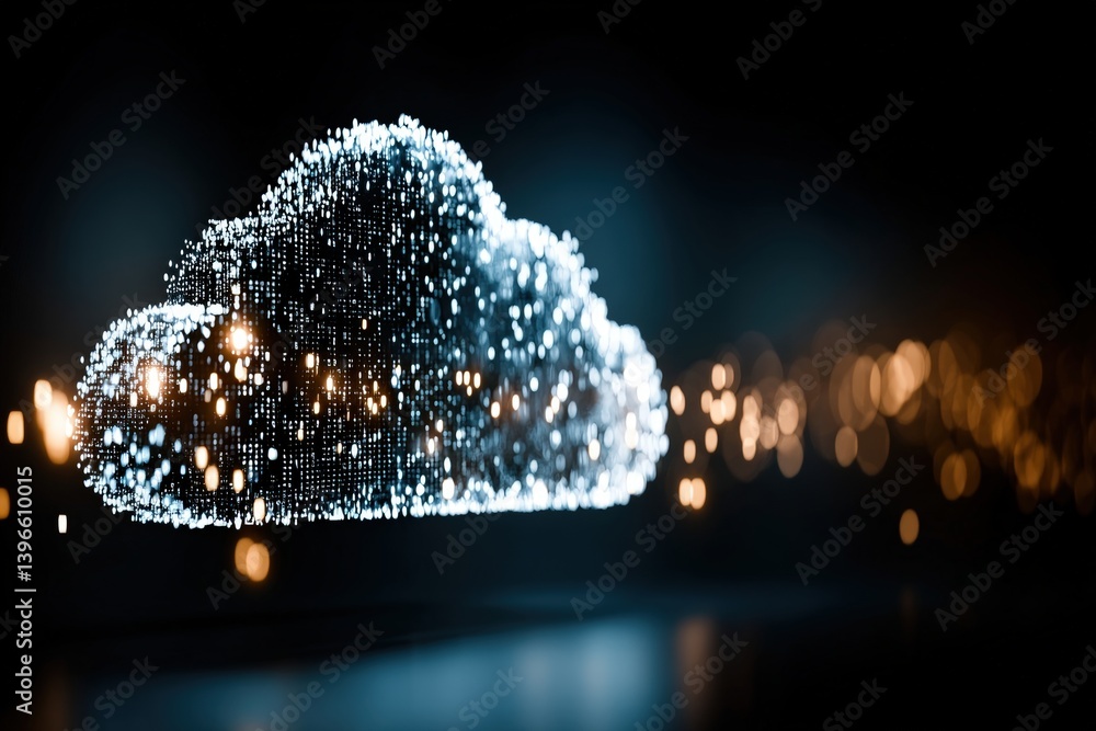 Poster illuminated cloud shape with a blurred bokeh background.