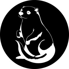 Stylized sea otter illustration with contrasting monochrome palette on circular backdrop