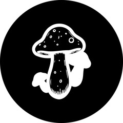 Enigmatic fungal cluster illustration exhibiting contrasting hues within circular frame