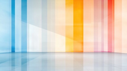 Abstract Colorful Room Interior Design: Modern, Bright, and Minimalist Space with Vertical Stripes and Glass Floor