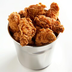 Crispy Fried Chicken in Bucket Appetizing Fast Food Meal Still Life