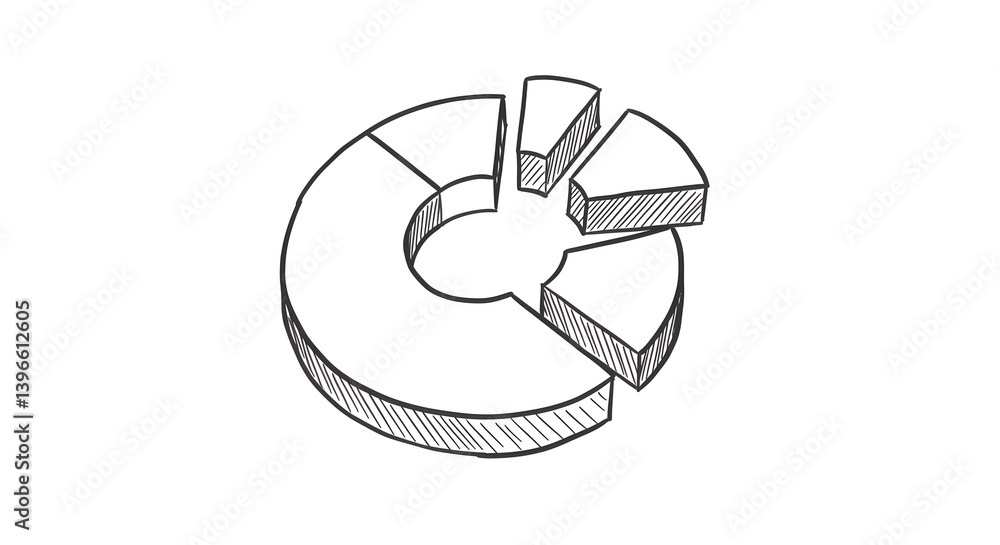 Poster isometric donut chart sketch: data visualization and business planning tool