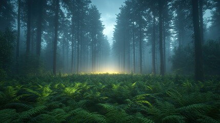 Fototapeta premium A mystical forest path bathed in ethereal light.