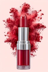 Red lipstick in vibrant powder explosion