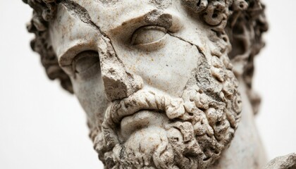 Naklejka premium Close-up damaged ancient sculpture head