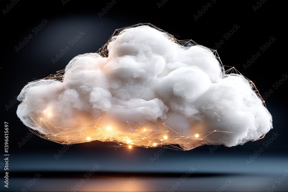 Poster digital cloud with glowing elements and abstract design.