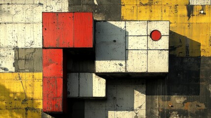 Abstract Avant-Garde Patchwork Art with Geometric Shapes and Bold Colors in Realistic Photography