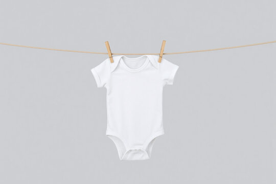 Fototapeta white baby bodysuit hanging on a clothes line