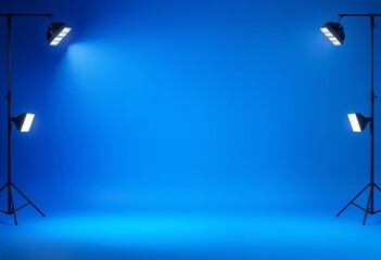 Blue studio backdrop, gradient lighting, blank space for product placement, graphic design element, lighting