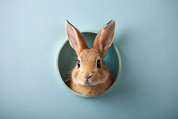 Obraz premium Adorable Bunny Peeking Through a Hole A Whimsical Photo