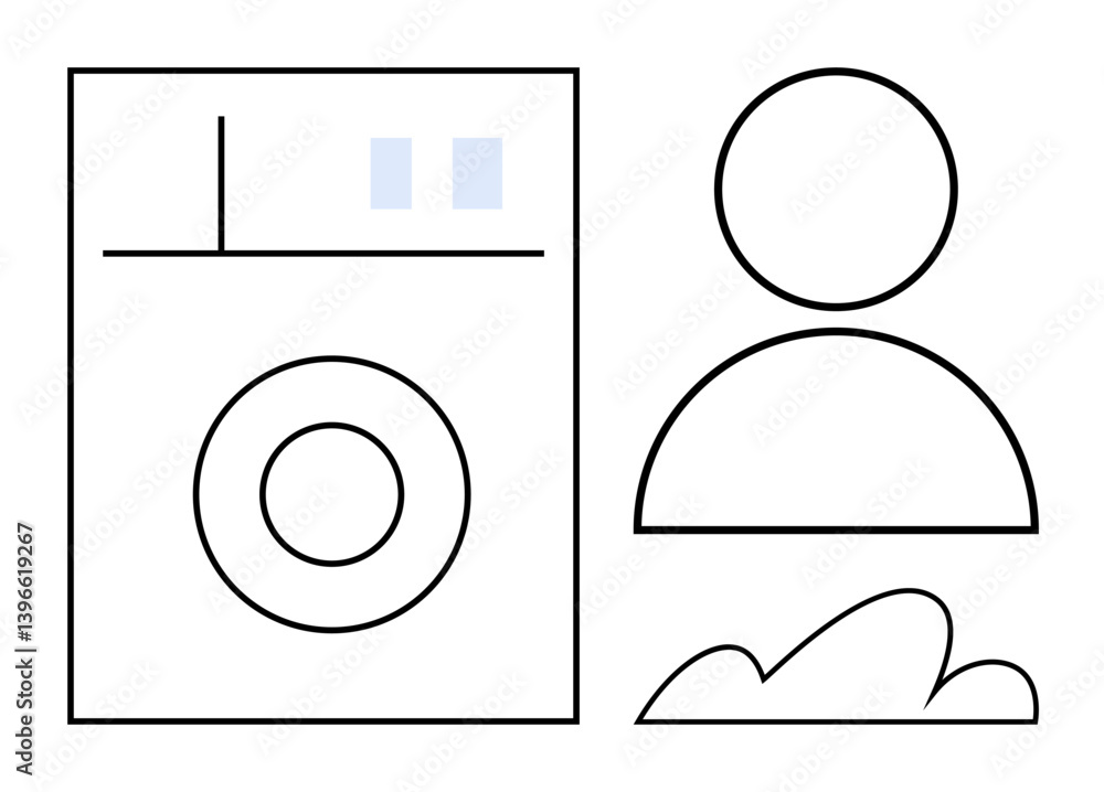 Poster abstract user profile representation with circular figure denoting person, rectangle with camera len