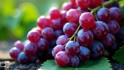 Fototapeta premium Close-up of plump purple grapes with water droplets, Agriculture, Sweet, Grapevine