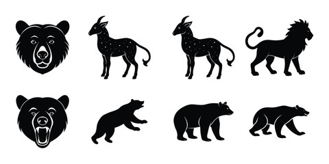 Naklejka premium A Set Of Animal Bundles Vector Illustrator | Wildlife, Farm, Pet, and Zoo Animal Clipart Set | Hand-Drawn Animal Silhouettes for Creative Projects.