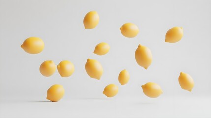 Flying Lemons on White Background for Fresh and Vibrant Design