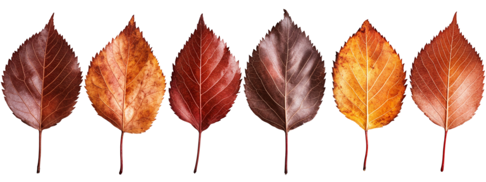 Colorful autumn leaves in a row isolated on transparent background