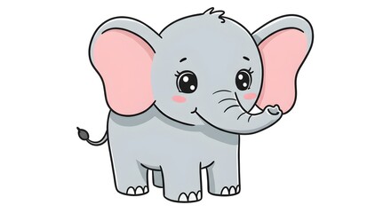 Naklejka premium Adorable Baby Elephant Cartoon Character Isolated on White Background