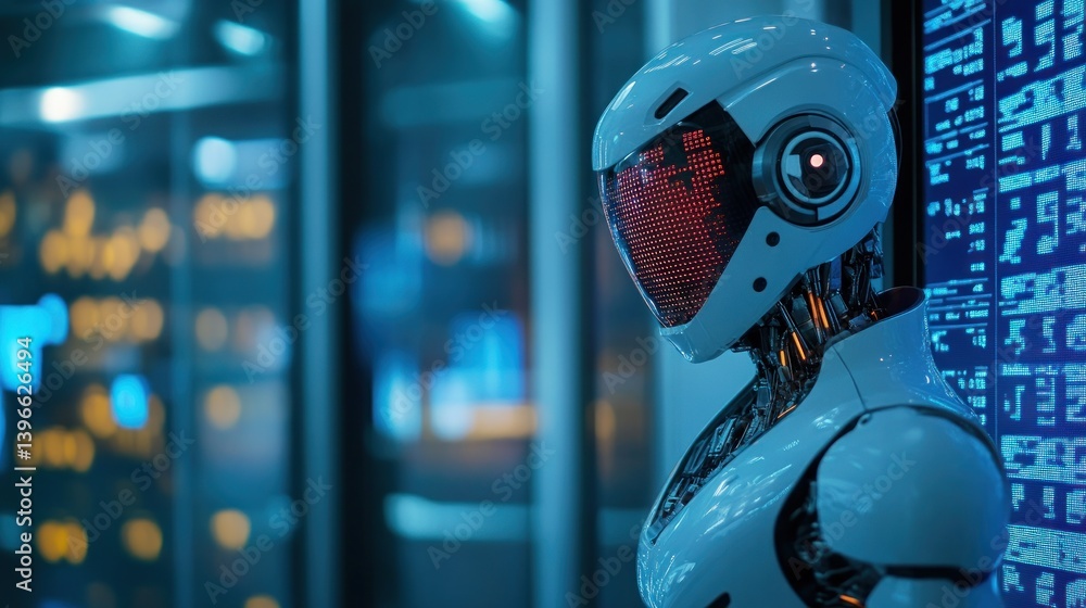 Poster futuristic robot in a data center