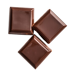 dark chocolate pieces on white background