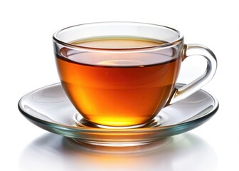 Isolated teacup, herbal tea, hot drink; high-res tilt-shift image with clipping path, white backdrop.