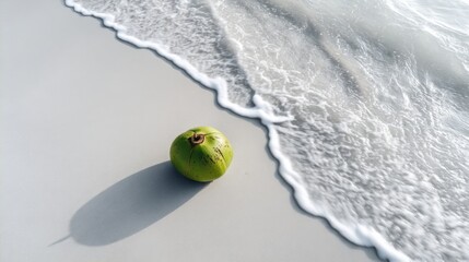 Coconut on the beach tropical shoreline nature photography sunny environment close-up view coastal serenity