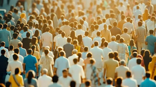 Crowd of people walking street