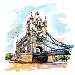 Hand-drawn sketch of Tower Bridge, London.