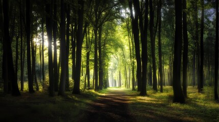 Obraz premium 光の差す森林