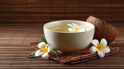 Relaxing tea ceremony tranquil spa setting photography natural environment close-up view aromatherapy concept