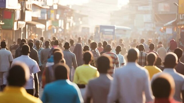Crowd of people walking street