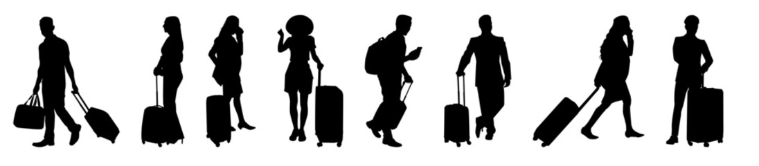 silhouette of group of people at airport