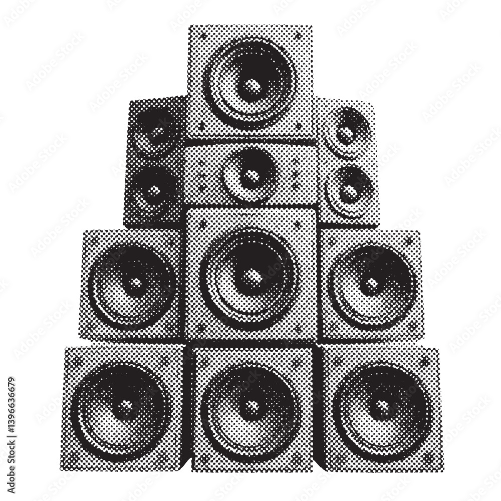 Aufkleber stack of speakers halftone grunge vector design element